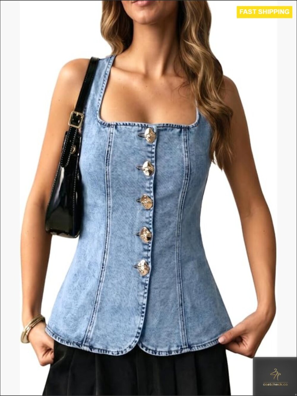 Sleeveless Denim Tank Top Square Neck Slim Fit Jean Vest Y2K Chic